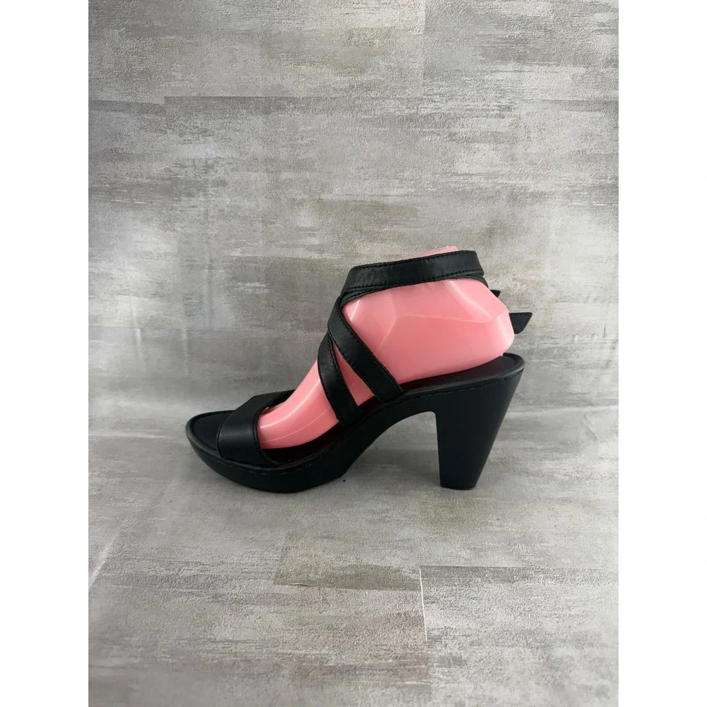 Born Black Leather Strappy Platform Block Heel Sandals Women Sz US 10 EU 42